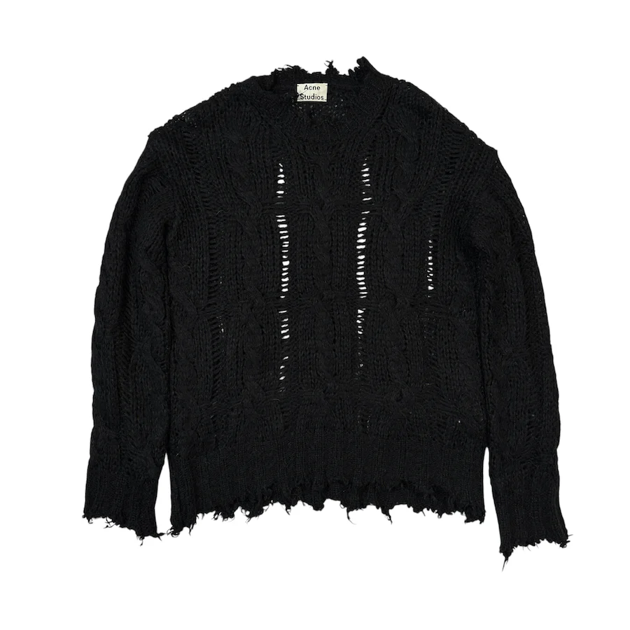 ACNE STUDIOS DISTRESSED KNIT SWEATER - BLACK