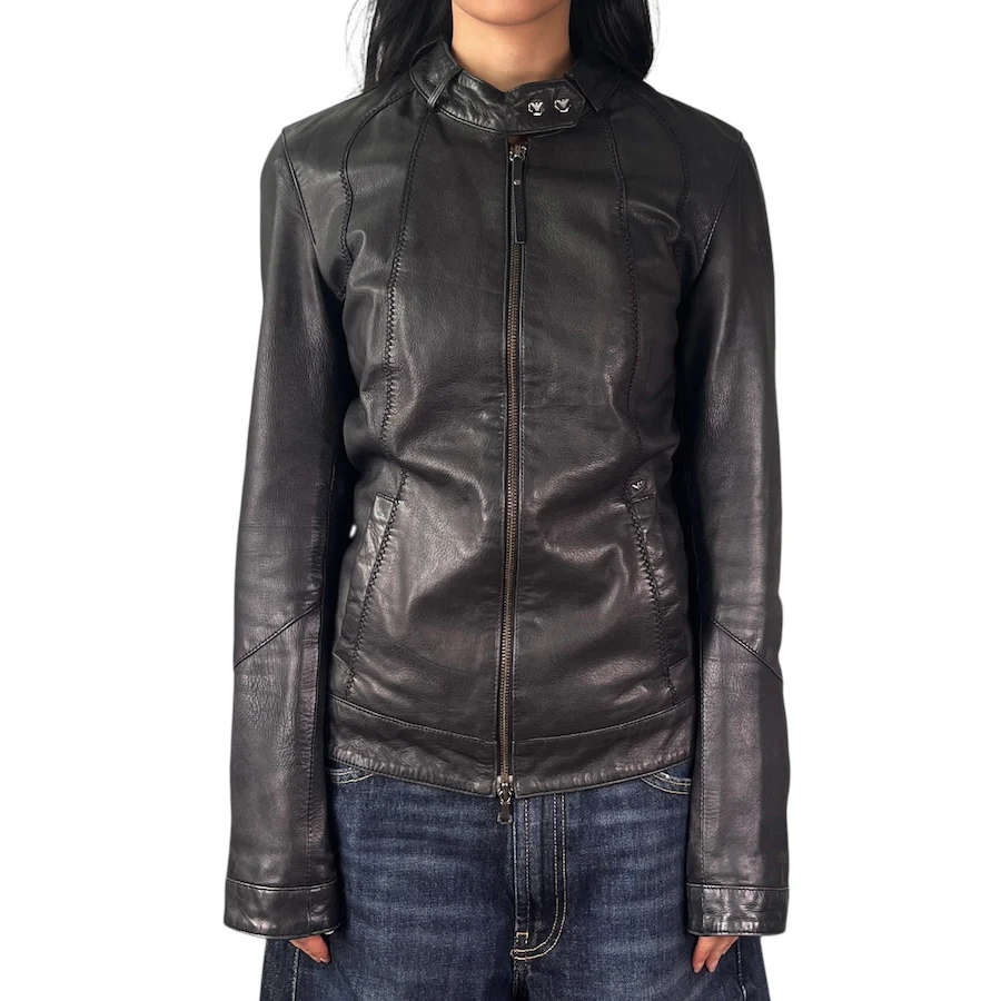 ARMANI JEANS LEATHER JACKET - BLACK - Image 2