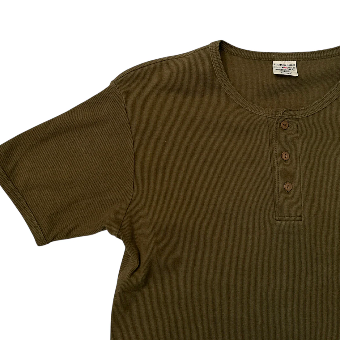 (XL) AVIREX HENLEY T-SHIRT - OLIVE - Image 3