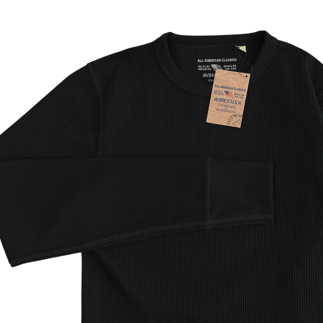 AVIREX WAFFLE LONG SLEEVE TOP - BLACK - Image 3