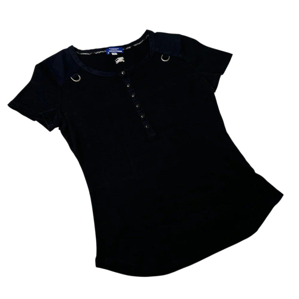 BURBERRY BLUE LABEL HALF-BUTTON TOP - BLACK - Image 2
