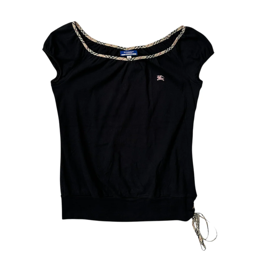 BURBERRY BLUE LABEL NOVA CHECK FRENCH SLEEVE TOP