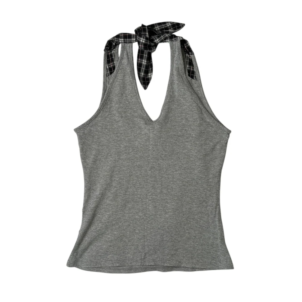 BURBERRY BLUE LABEL HALTER TIE TANK - GREY - Image 3