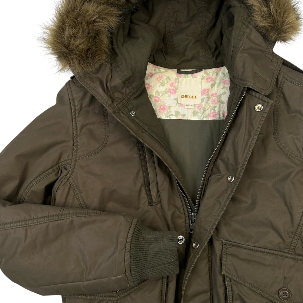 DIESEL FAUX FUR BOMBER JACKET - GREEN - Image 3