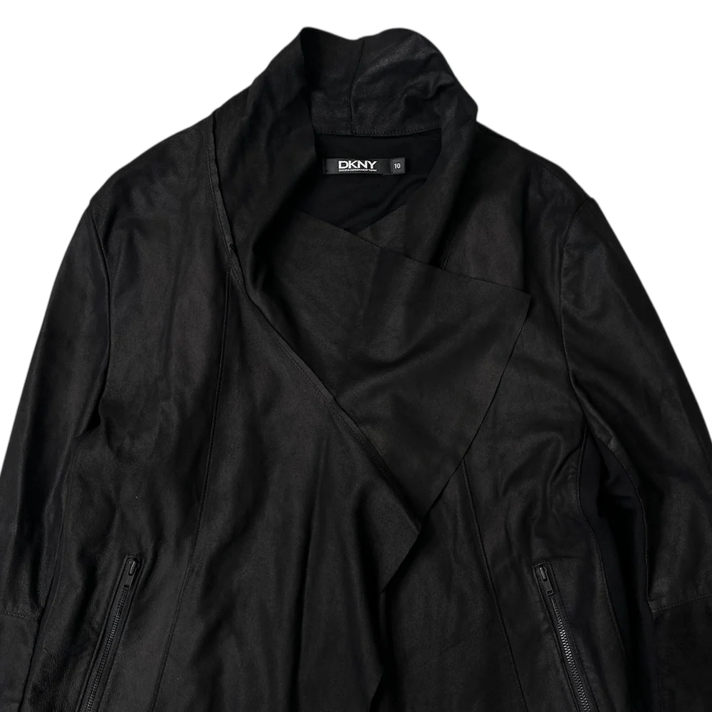 DKNY LEATHER DRAPE BIKER JACKET - BLACK - Image 3