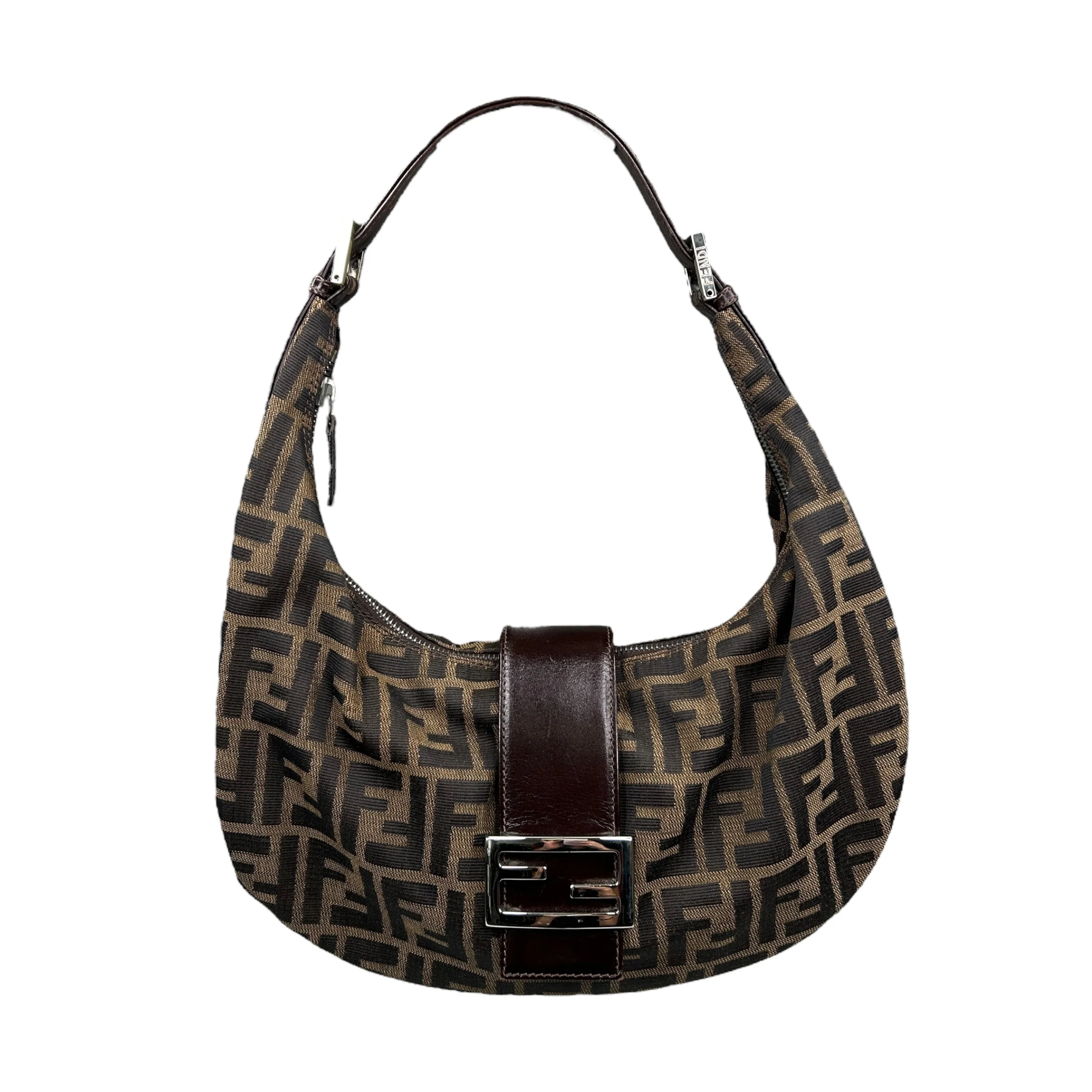 FENDI BROWN ZUCCA CRESCENT SHOULDER BAG