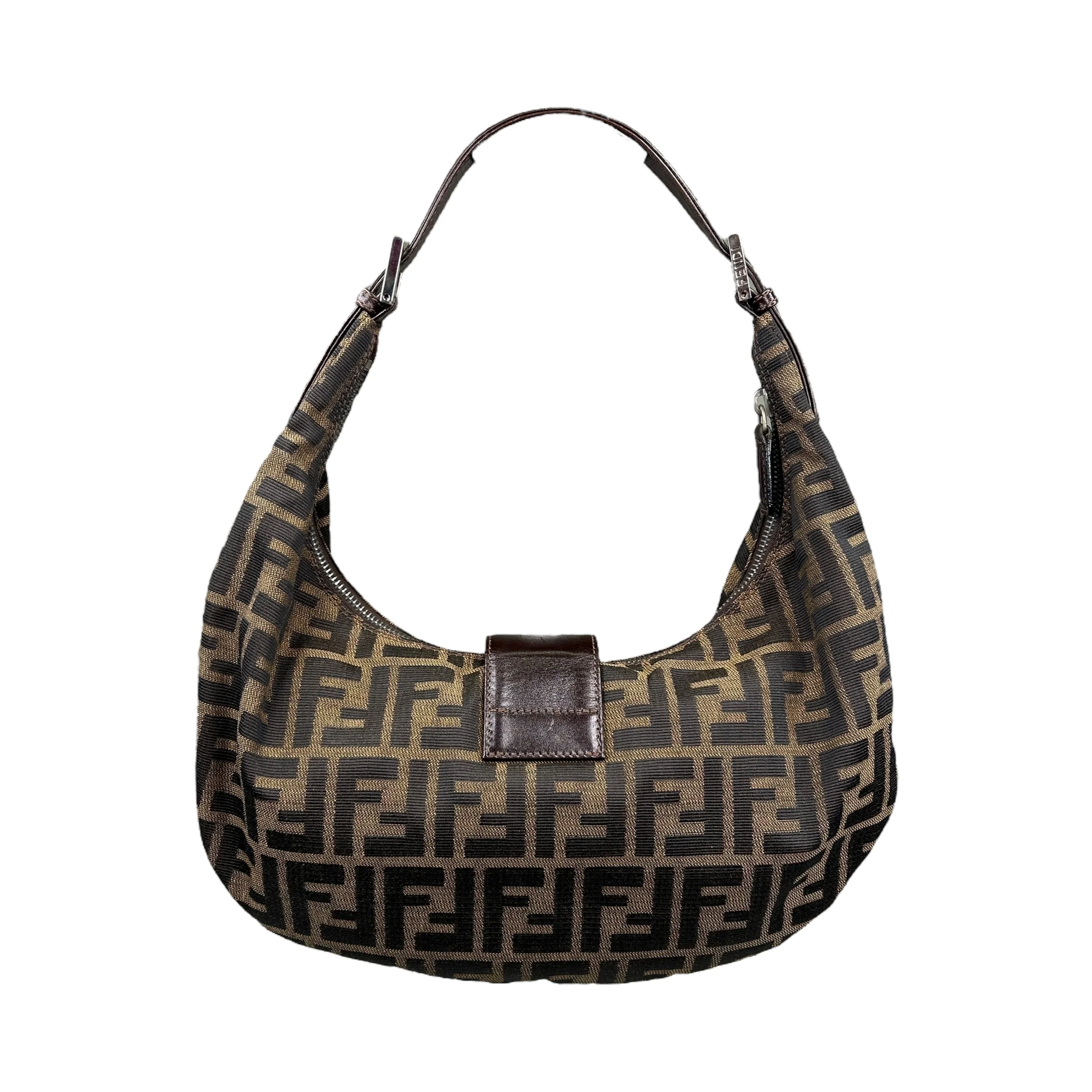 FENDI BROWN ZUCCA CRESCENT SHOULDER BAG - Image 2