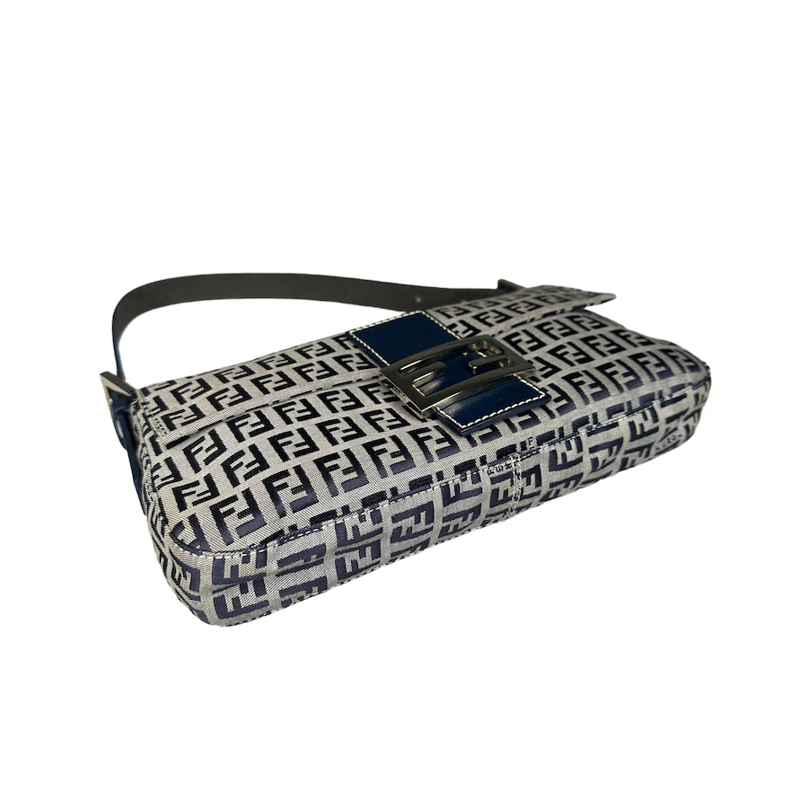 FENDI NAVY / GREY ZUCCHINO CANVAS BAGUETTE BAG - Image 3