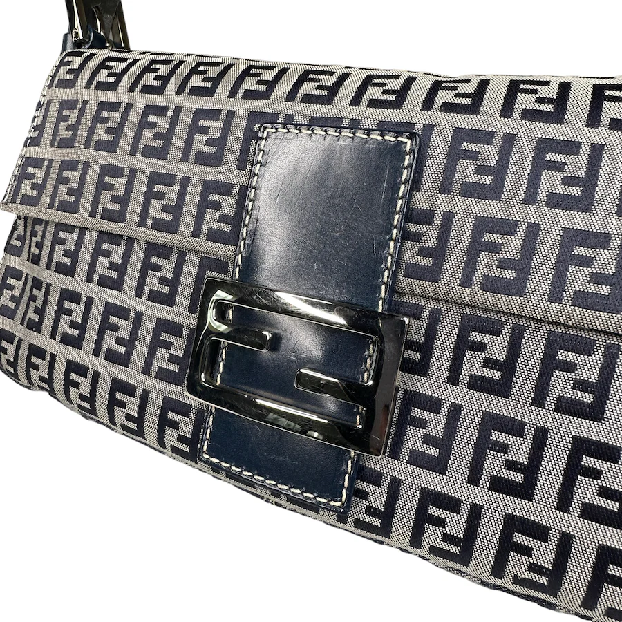FENDI NAVY / GREY ZUCCHINO CANVAS BAGUETTE BAG - Image 4