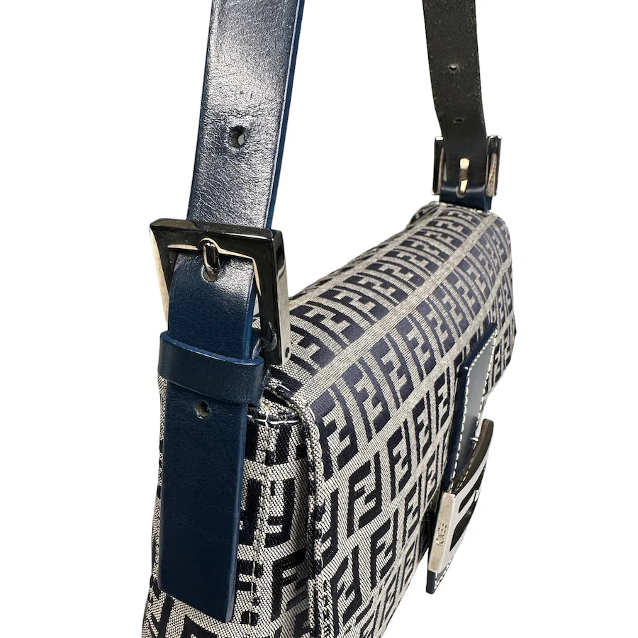 FENDI NAVY / GREY ZUCCHINO CANVAS BAGUETTE BAG - Image 5