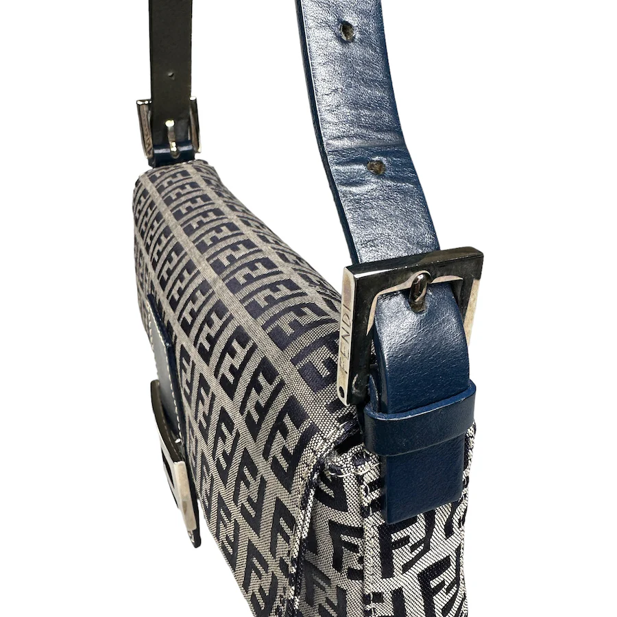 FENDI NAVY / GREY ZUCCHINO CANVAS BAGUETTE BAG - Image 6