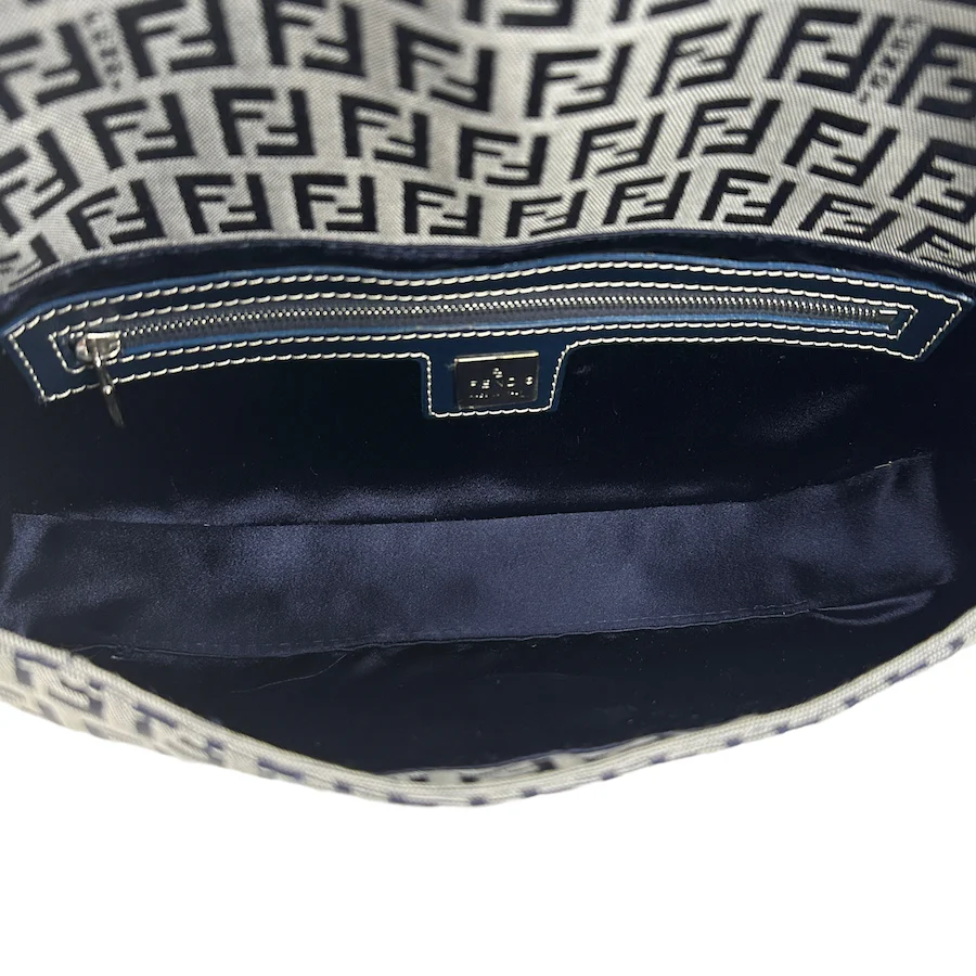FENDI NAVY / GREY ZUCCHINO CANVAS BAGUETTE BAG - Image 7