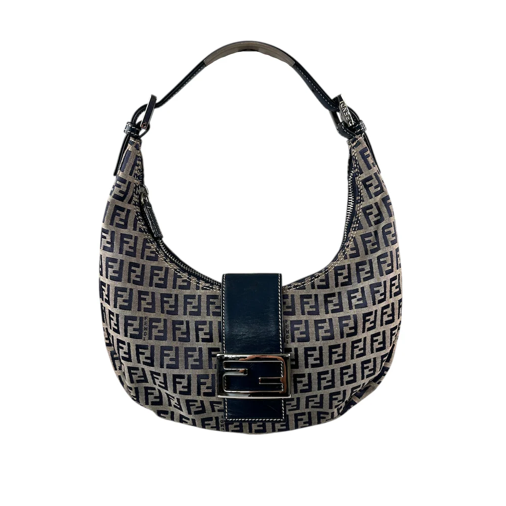 FENDI ZUCCHINO CANVAS CRESCENT BAG - NAVY/GREY