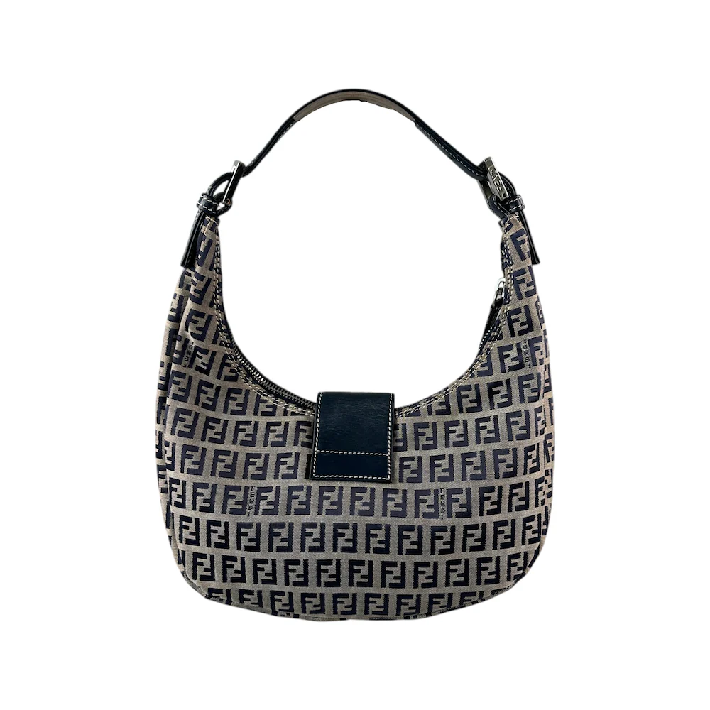 FENDI ZUCCHINO CANVAS CRESCENT BAG - NAVY/GREY - Image 2
