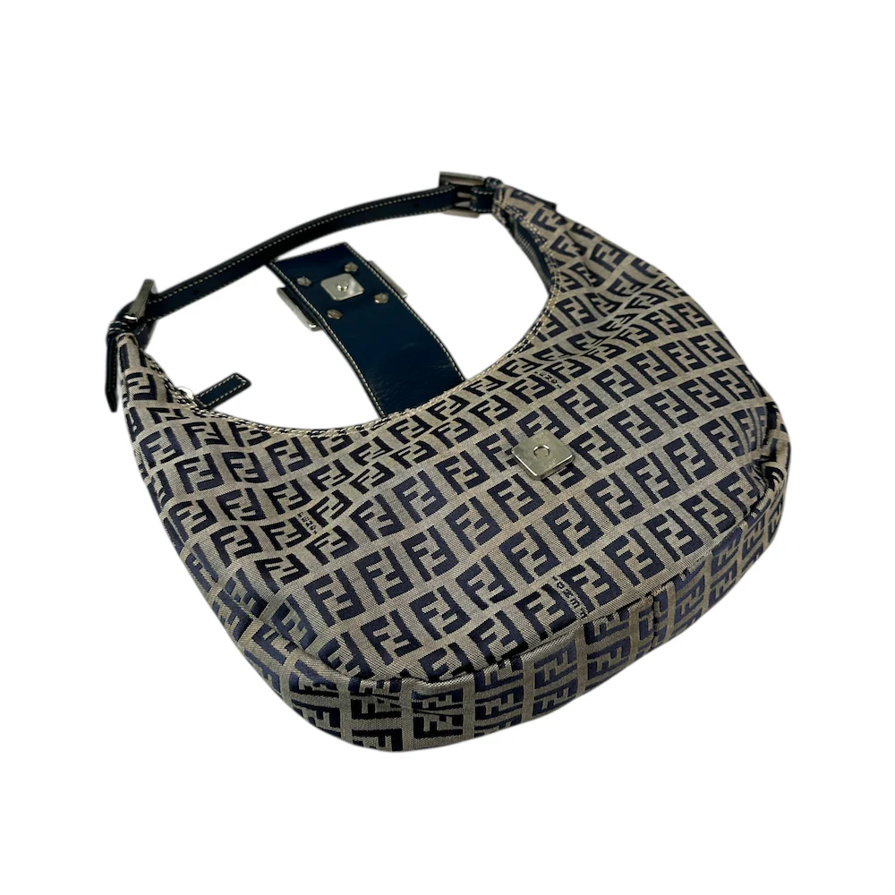 FENDI ZUCCHINO CANVAS CRESCENT BAG - NAVY/GREY - Image 4