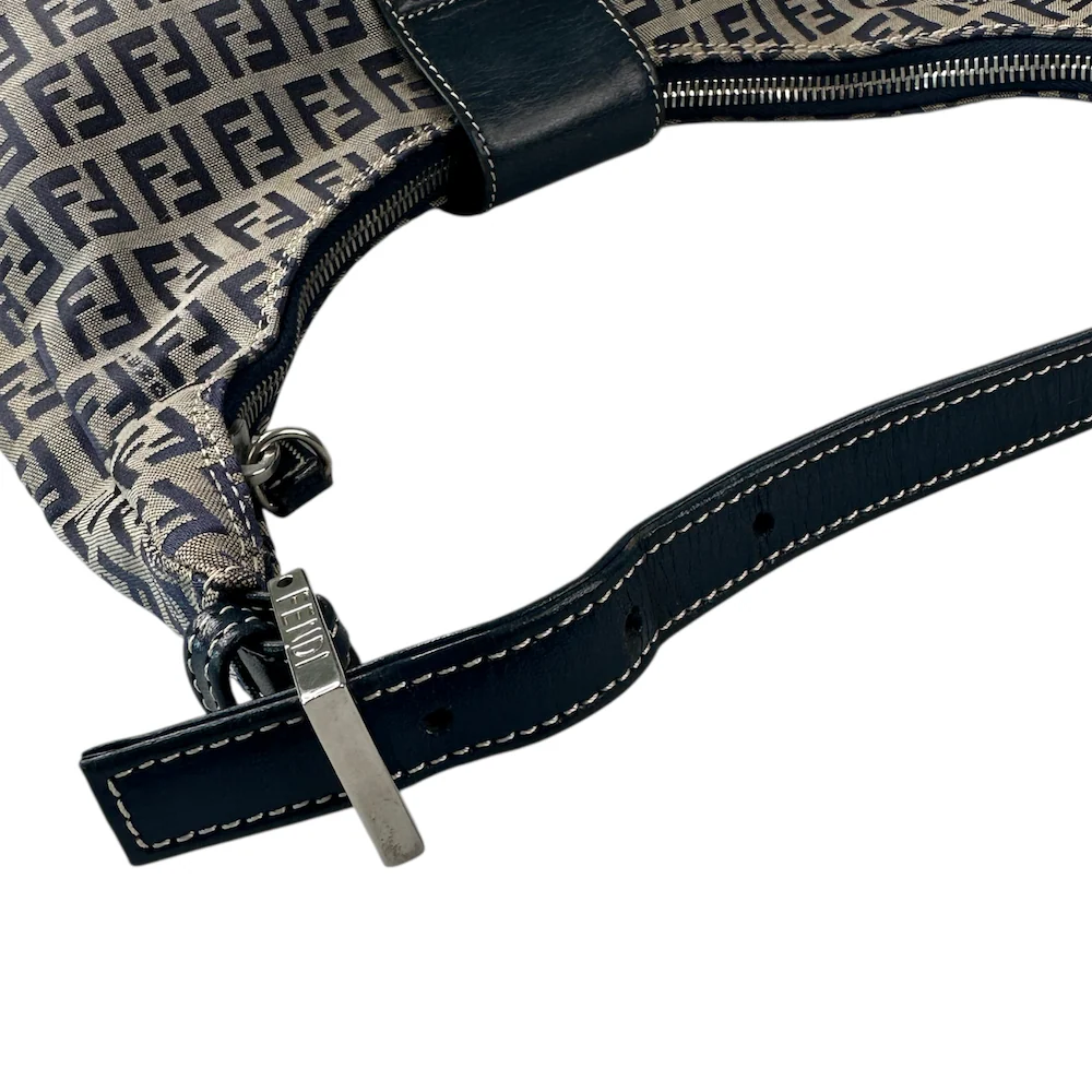 FENDI ZUCCHINO CANVAS CRESCENT BAG - NAVY/GREY - Image 5