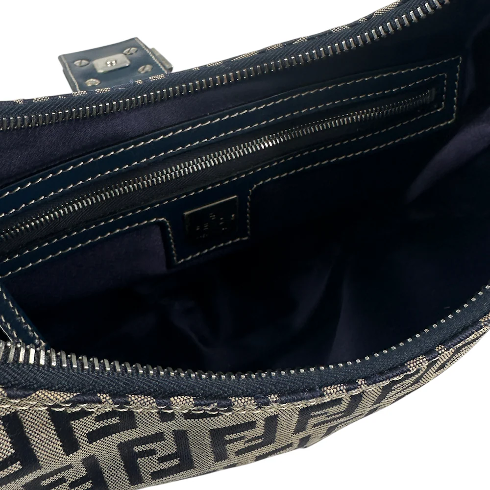 FENDI ZUCCHINO CANVAS CRESCENT BAG - NAVY/GREY - Image 9