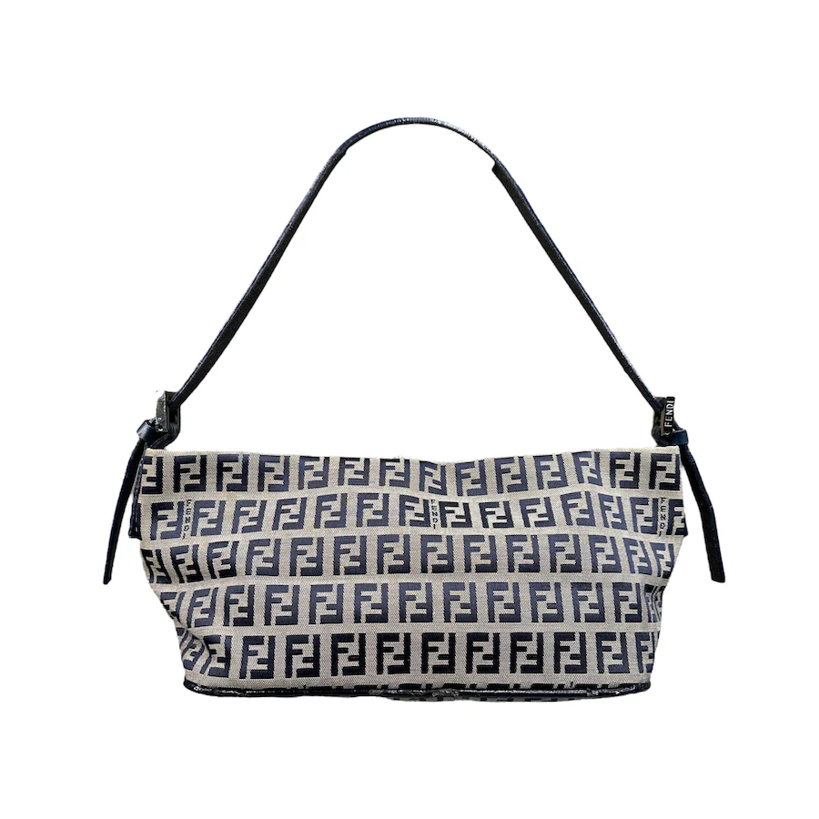 FENDI ZUCCHINO CANVAS SATIN-LINED BOAT POCHETTE - NAVY / GREY - Image 2