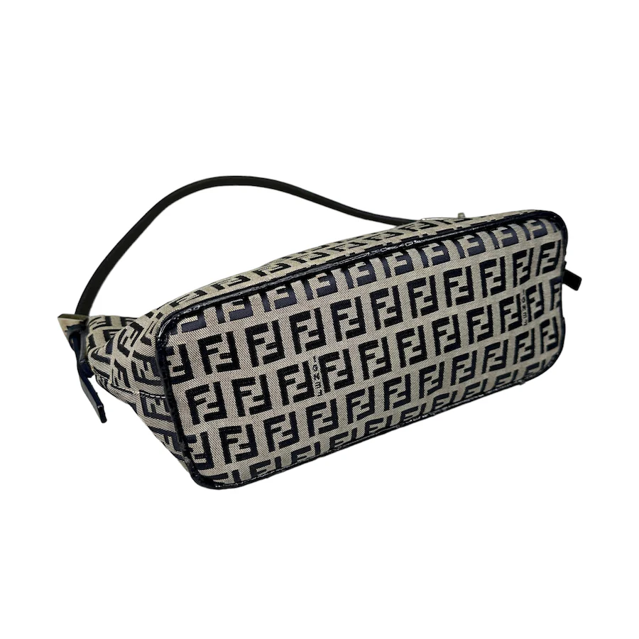 FENDI ZUCCHINO CANVAS SATIN-LINED BOAT POCHETTE - NAVY / GREY - Image 3