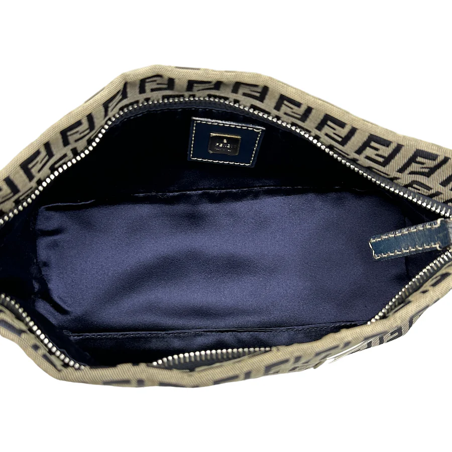 FENDI ZUCCHINO CANVAS SATIN-LINED BOAT POCHETTE - NAVY / GREY - Image 4