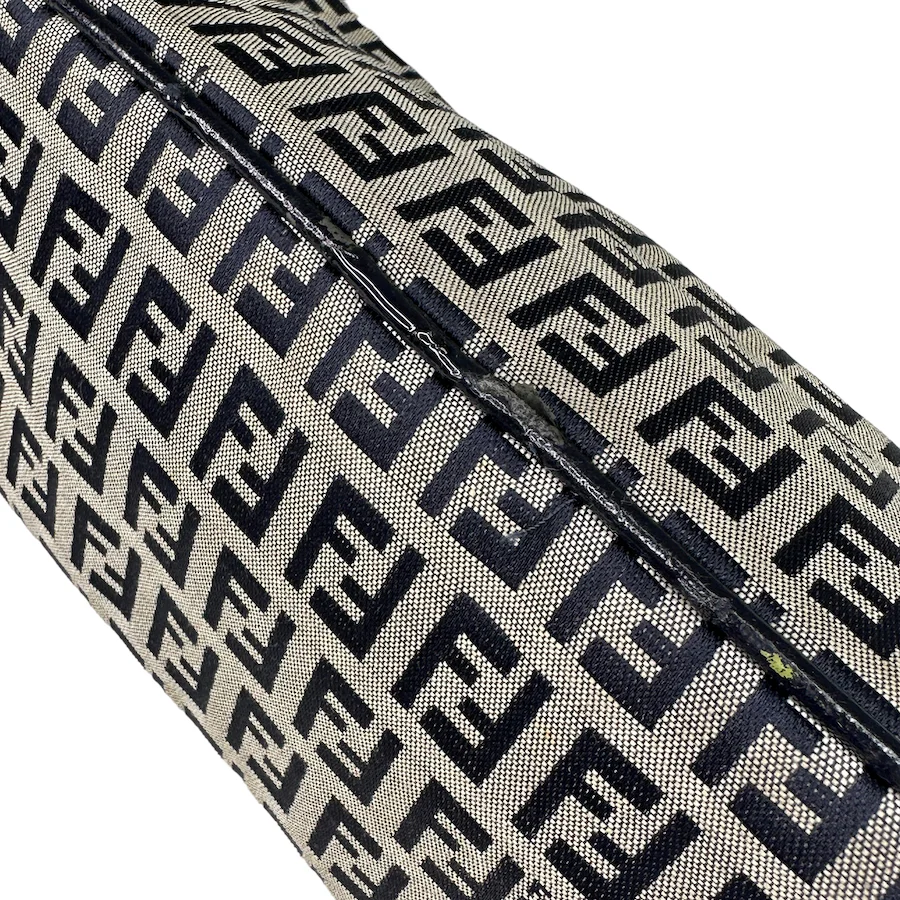 FENDI ZUCCHINO CANVAS SATIN-LINED BOAT POCHETTE - NAVY / GREY - Image 5