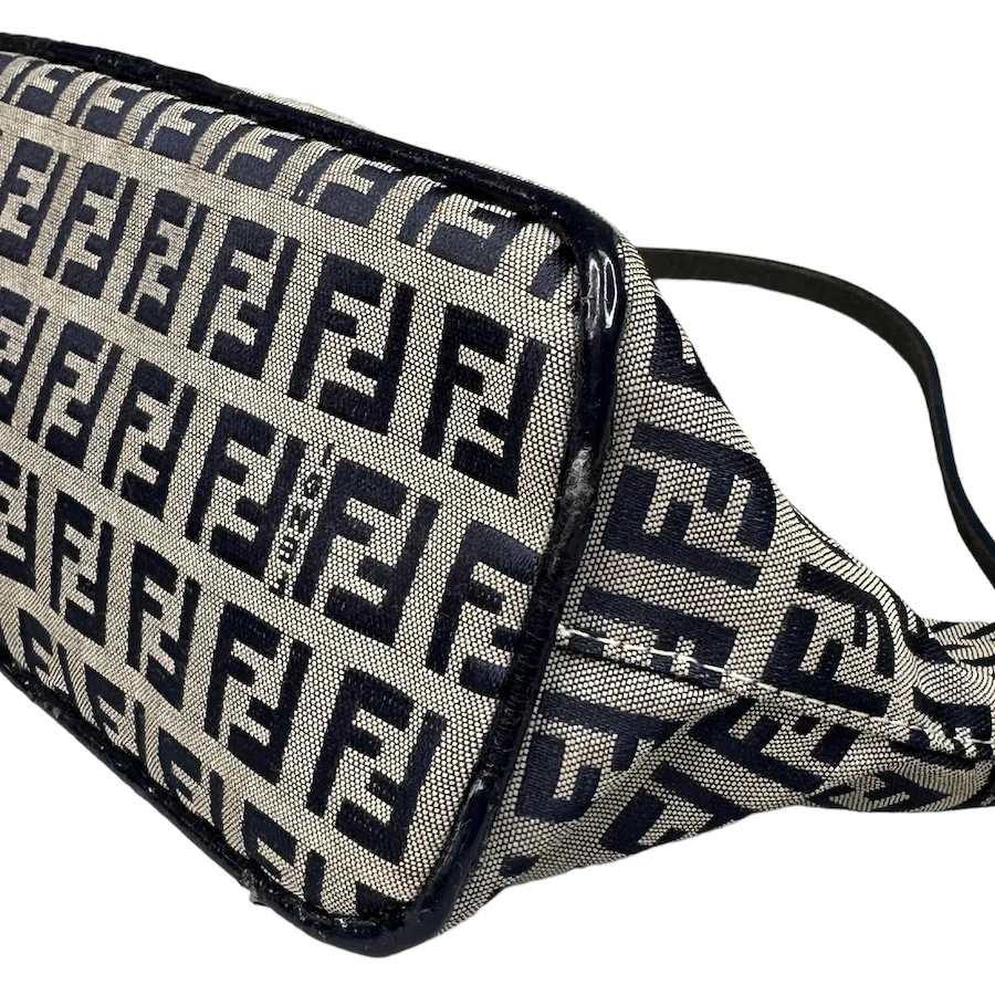 FENDI ZUCCHINO CANVAS SATIN-LINED BOAT POCHETTE - NAVY / GREY - Image 6