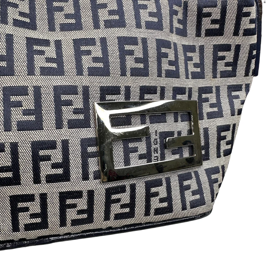 FENDI ZUCCHINO CANVAS SATIN-LINED BOAT POCHETTE - NAVY / GREY - Image 7