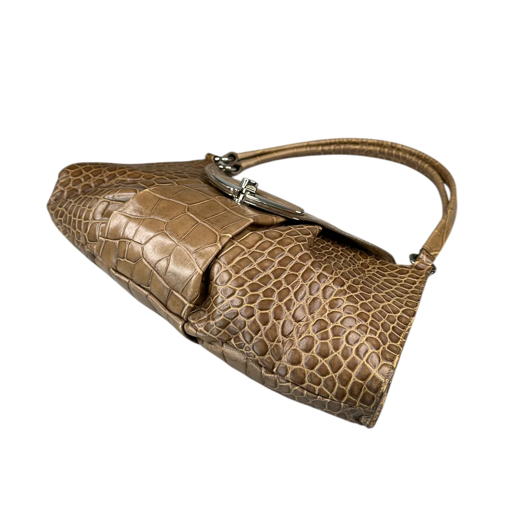 FURLA CROCODILE PRINT SHOULDER BAG - BROWN - Image 3