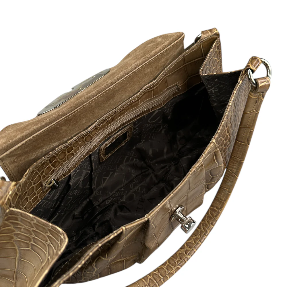FURLA CROCODILE PRINT SHOULDER BAG - BROWN - Image 5
