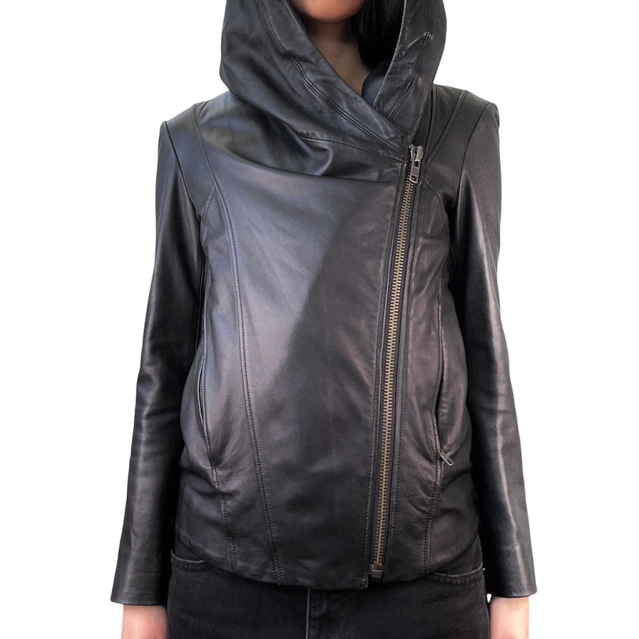 HELMUT LANG LEATHER HOODED JACKET - Image 2