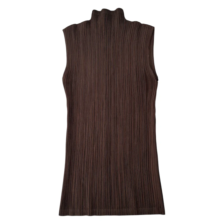 ISSEY MIYAKE HIGH NECK TANK TOP - BROWN