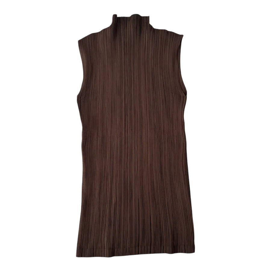 ISSEY MIYAKE HIGH NECK TANK TOP - BROWN - Image 2