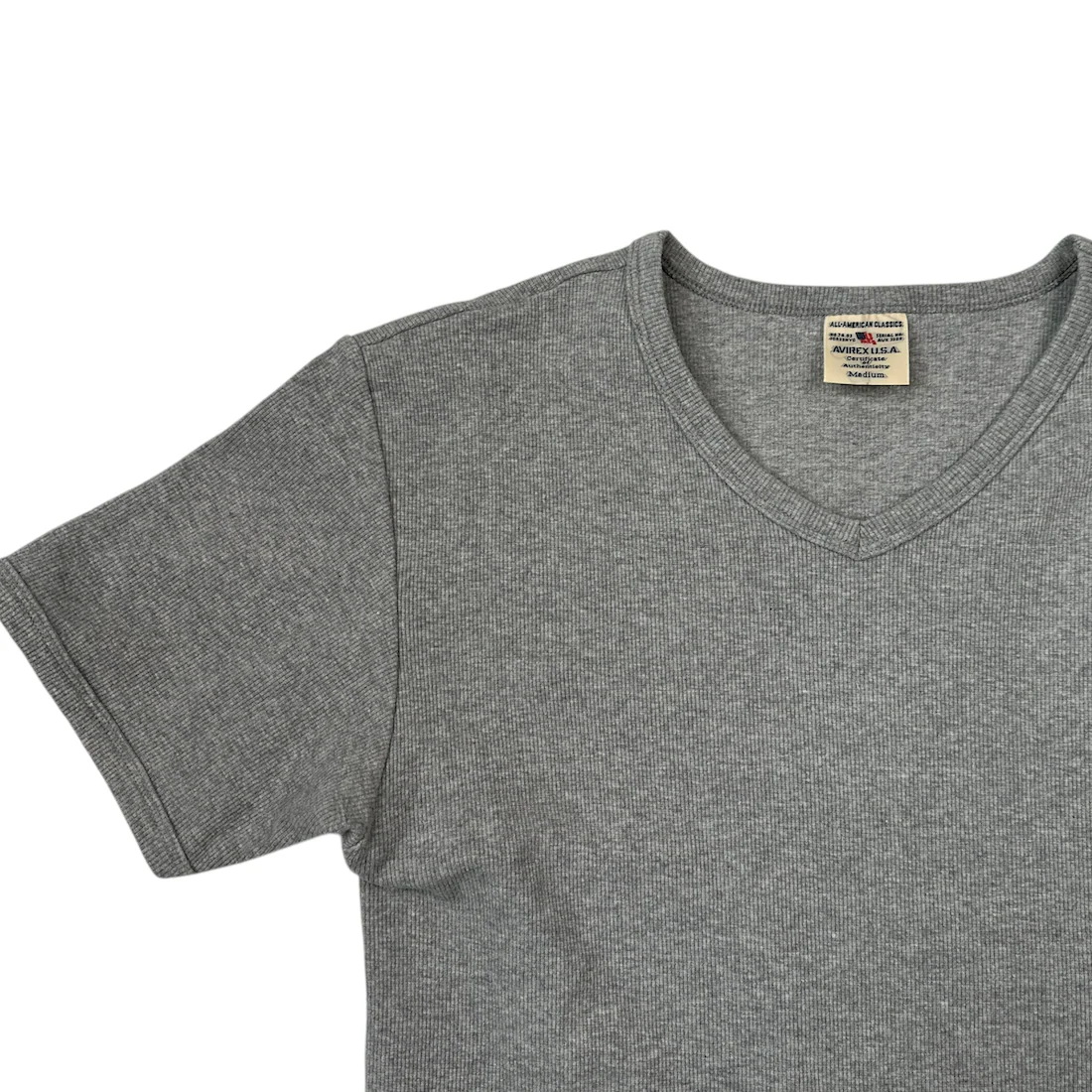 (M) AVIREX RIBBED V NECK T-SHIRT - GREY - Image 3