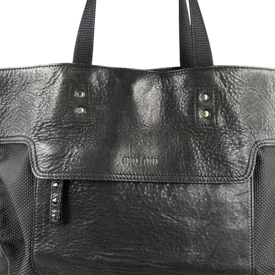 MIU MIU BLACK LEATHER & VINYL MESH TOTE BAG - Image 4