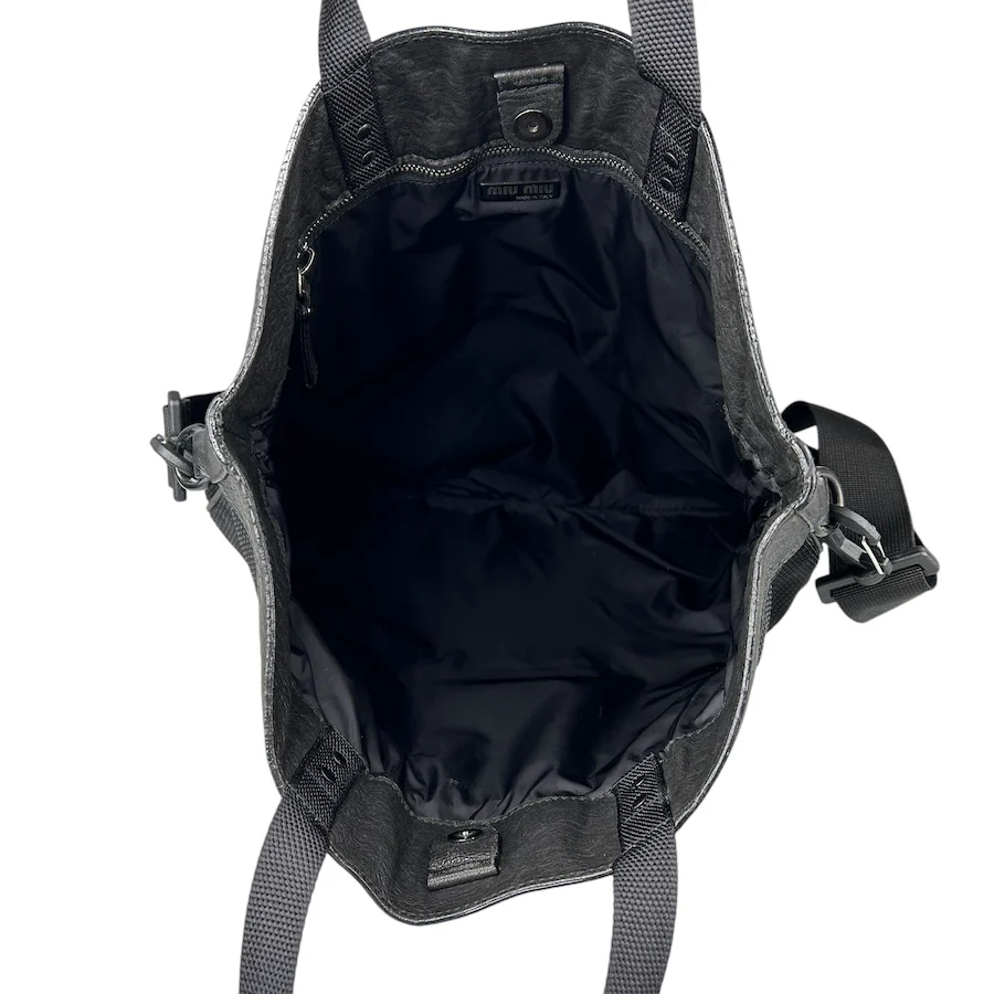 MIU MIU BLACK LEATHER & VINYL MESH TOTE BAG - Image 7