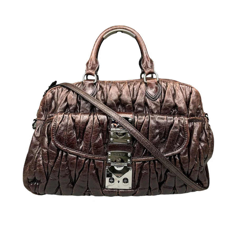 MIU MIU BROWN LEATHER HAND BAG