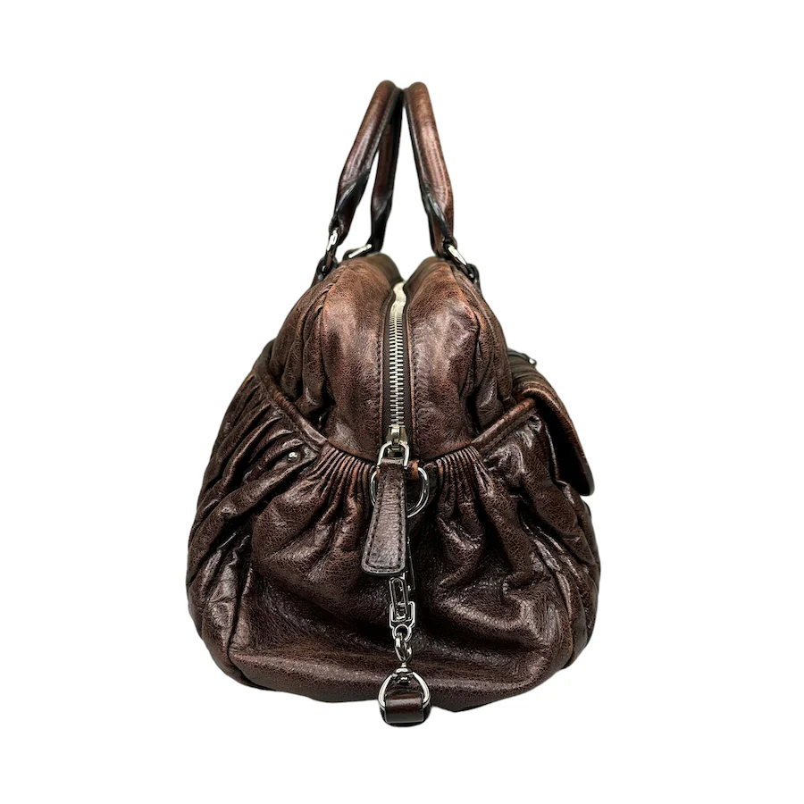 MIU MIU BROWN LEATHER HAND BAG - Image 3