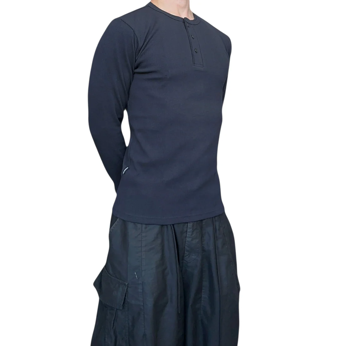 (NEW) AVIREX RIBBED EVERY DAY HENLEY LONG SLEEVE - BLACK - Image 2