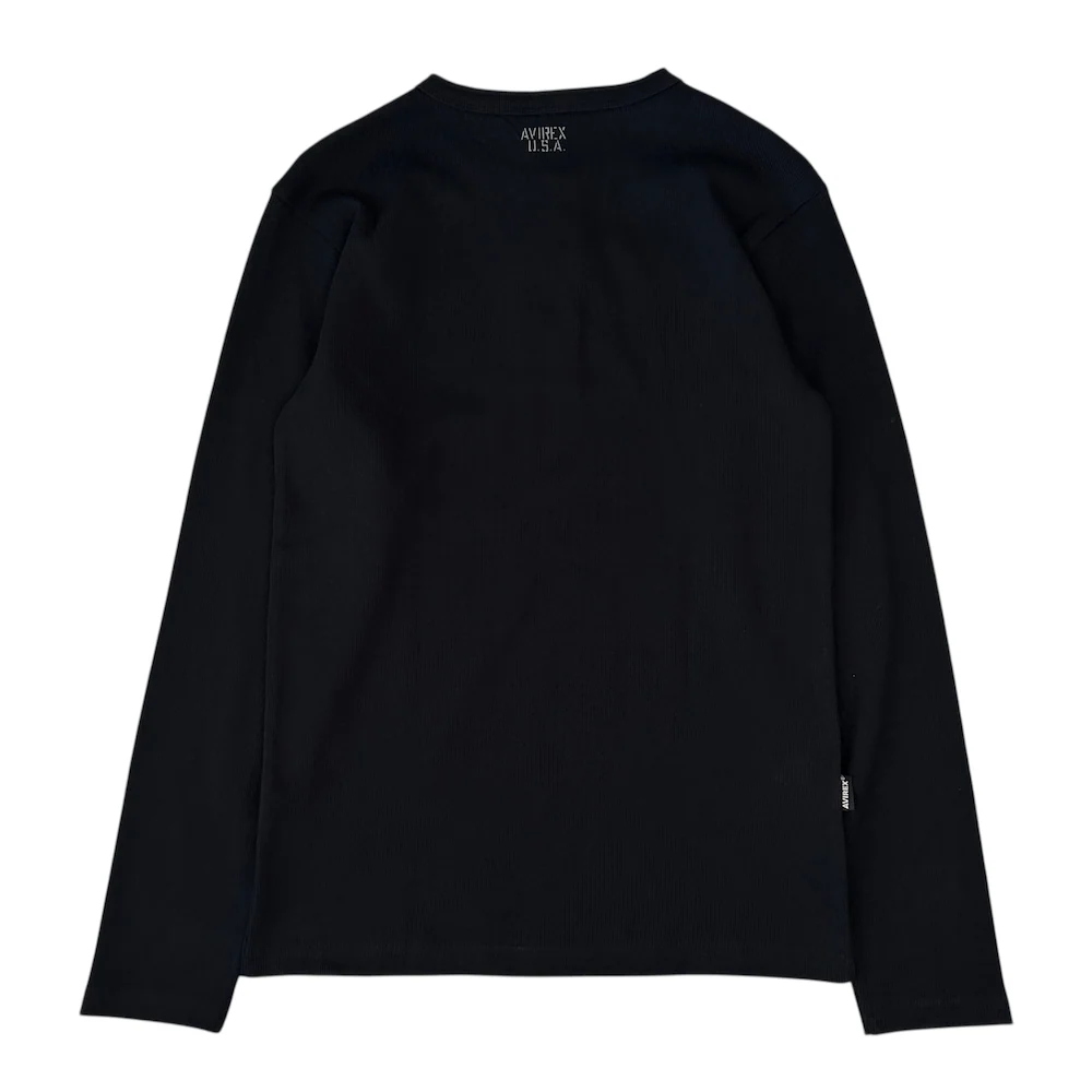 (NEW) AVIREX RIBBED EVERY DAY HENLEY LONG SLEEVE - BLACK - Image 3
