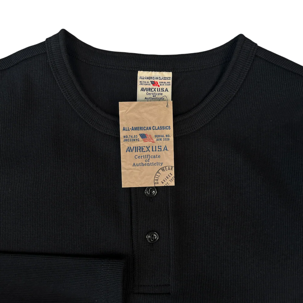 (NEW) AVIREX RIBBED EVERY DAY HENLEY LONG SLEEVE - BLACK - Image 5