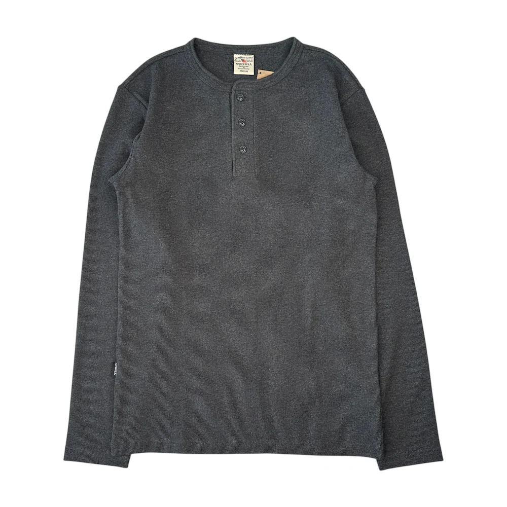 (NEW) AVIREX RIBBED EVERY DAY HENLEY LONG SLEEVE - CHARCOAL