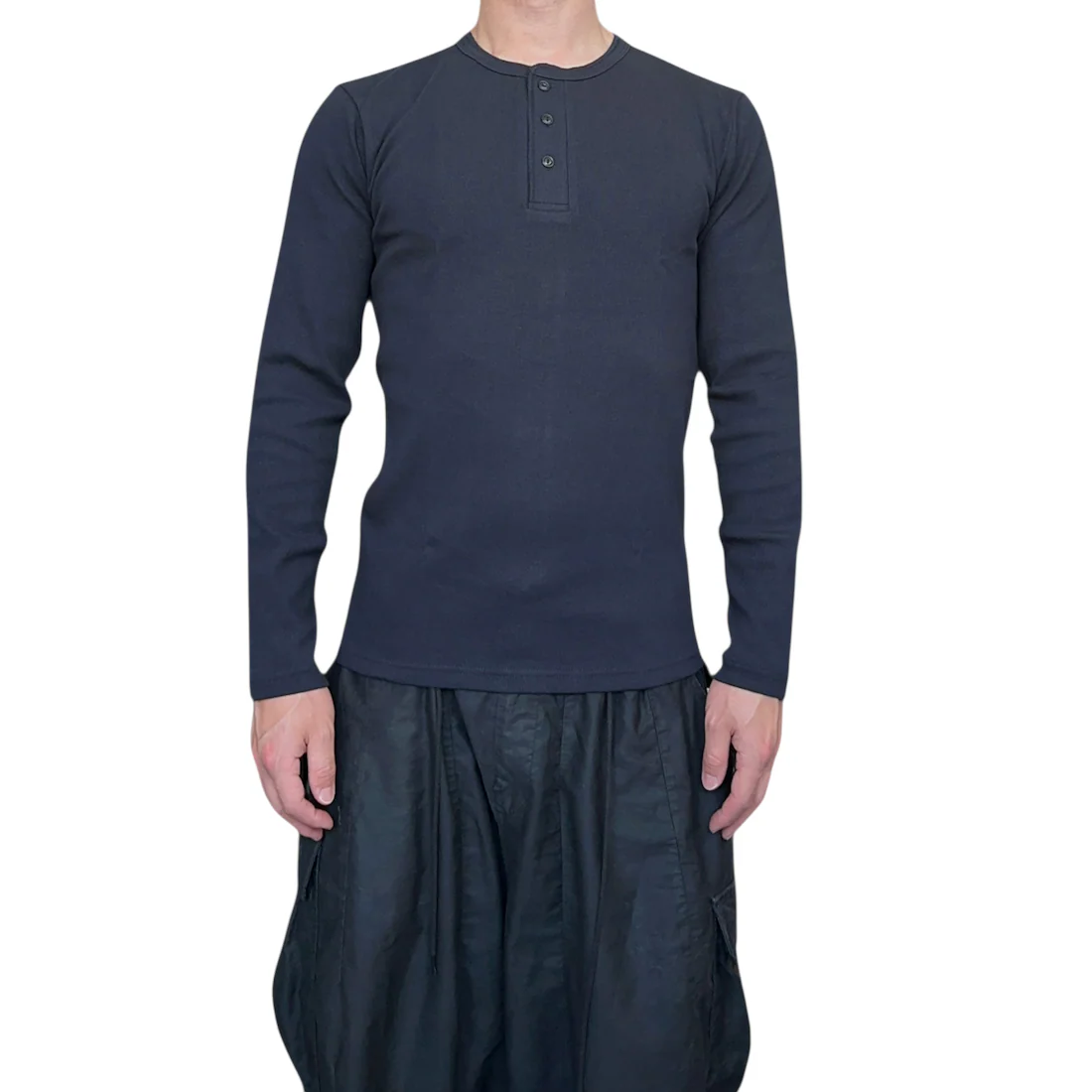 (NEW) AVIREX RIBBED EVERY DAY HENLEY LONG SLEEVE - CHARCOAL - Image 2