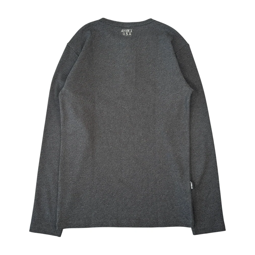 (NEW) AVIREX RIBBED EVERY DAY HENLEY LONG SLEEVE - CHARCOAL - Image 3