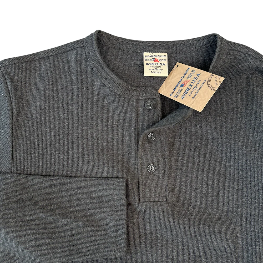 (NEW) AVIREX RIBBED EVERY DAY HENLEY LONG SLEEVE - CHARCOAL - Image 4