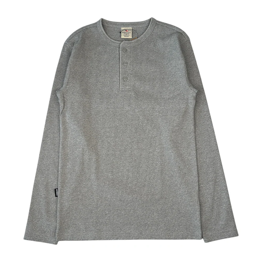 (NEW) AVIREX RIBBED EVERY DAY HENLEY LONG SLEEVE - GREY
