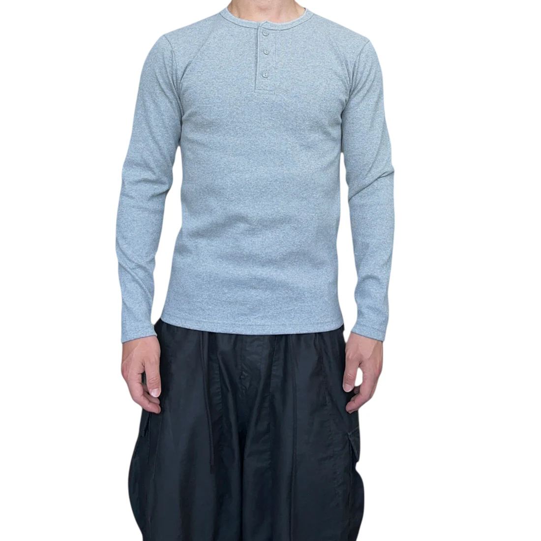 (NEW) AVIREX RIBBED EVERY DAY HENLEY LONG SLEEVE - GREY - Image 2