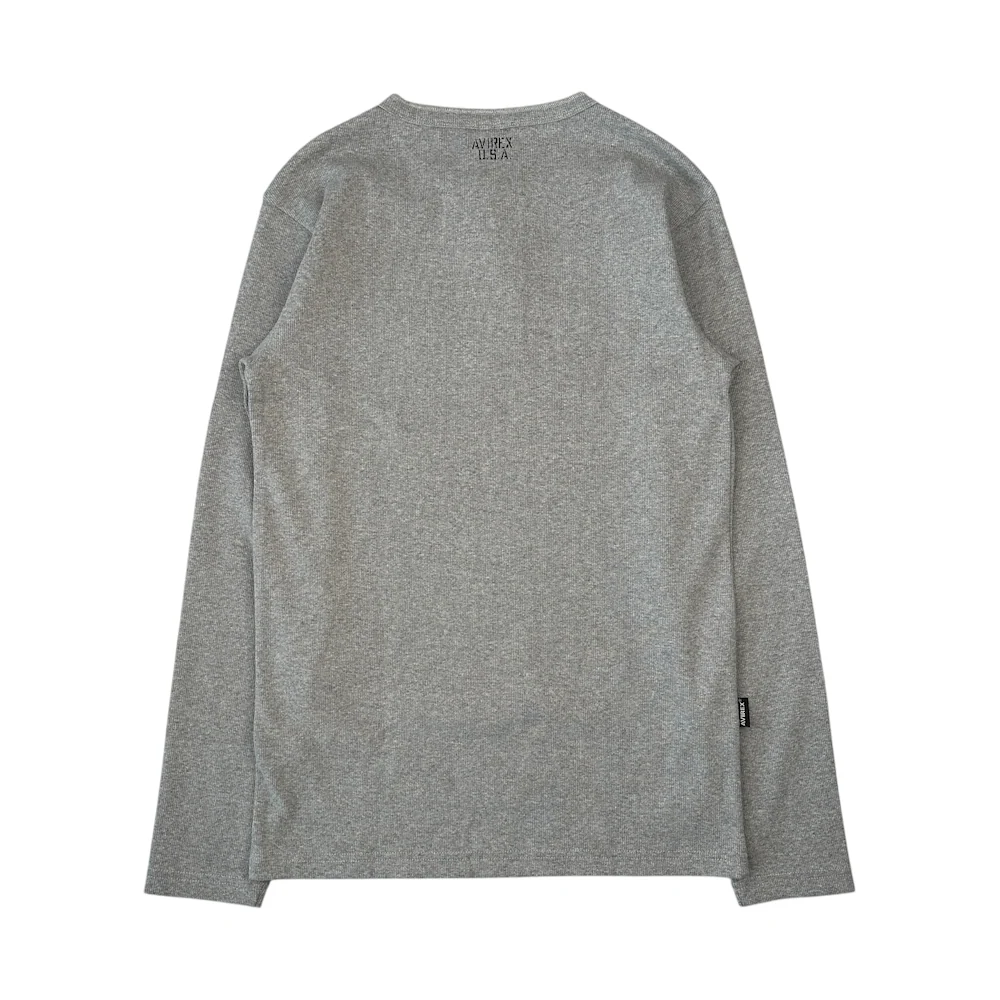 (NEW) AVIREX RIBBED EVERY DAY HENLEY LONG SLEEVE - GREY - Image 3