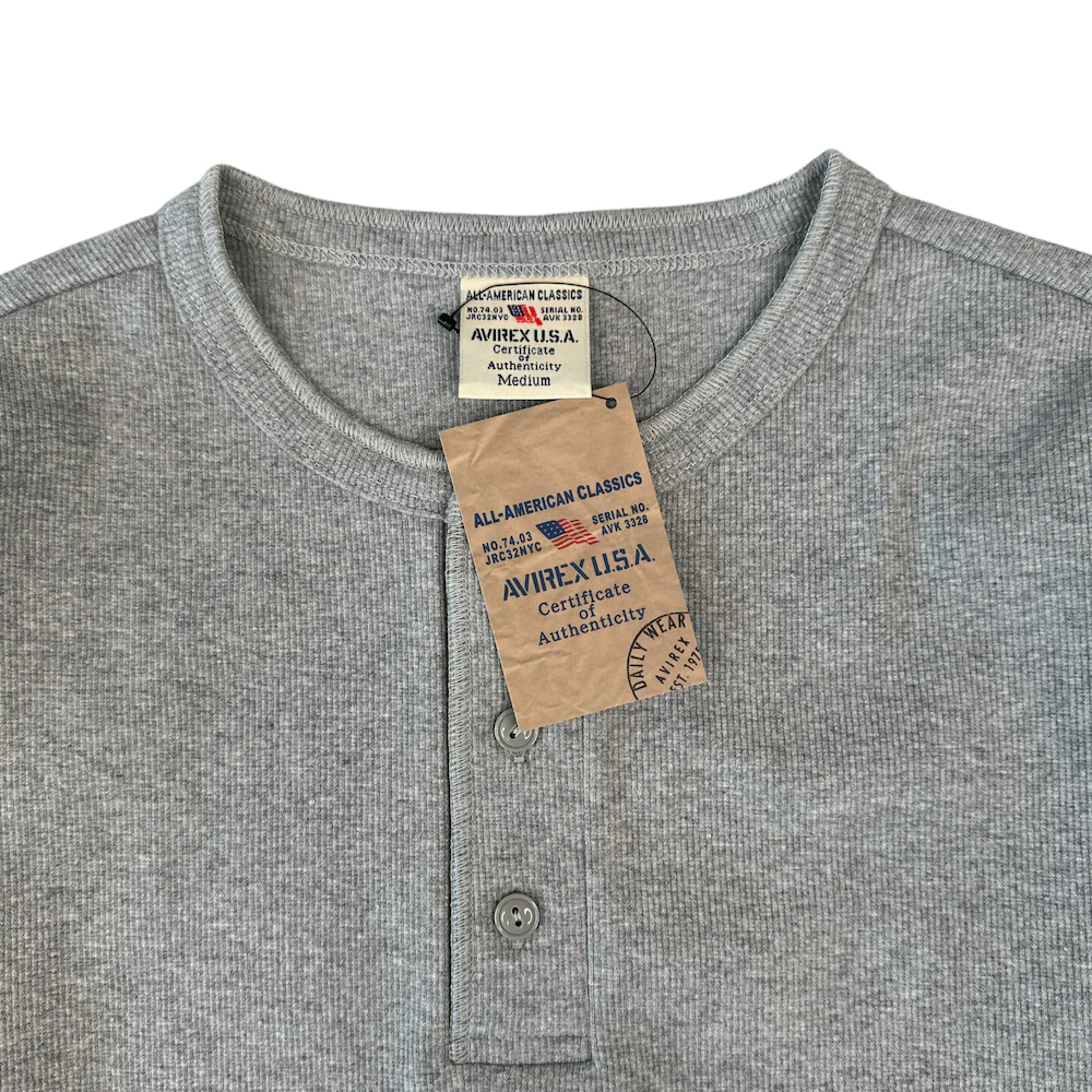 (NEW) AVIREX RIBBED EVERY DAY HENLEY LONG SLEEVE - GREY - Image 4