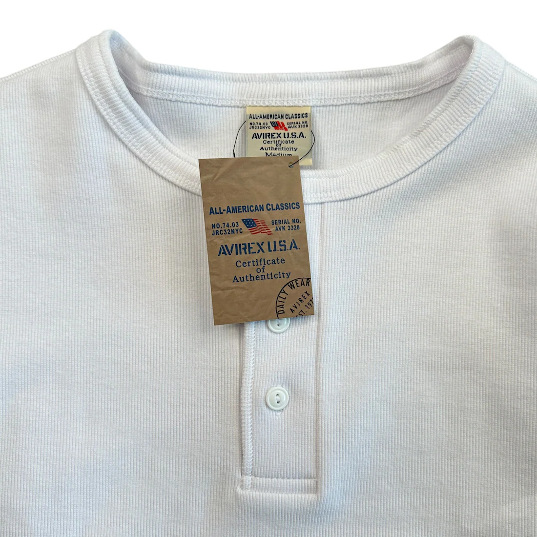 (NEW) AVIREX RIBBED EVERY DAY HENLEY LONG SLEEVE - WHITE - Image 5