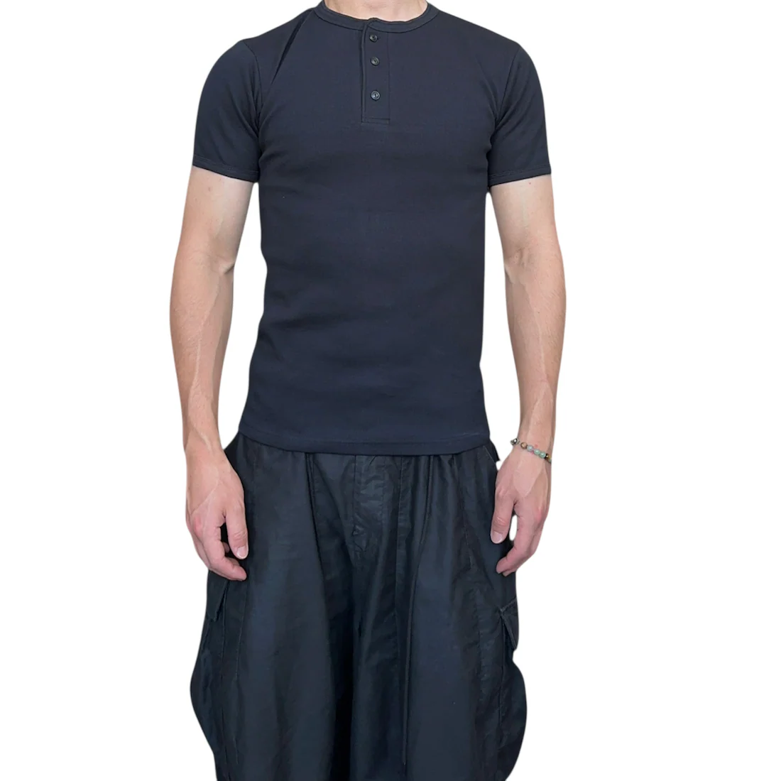 (NEW) AVIREX RIBBED EVERY DAY HENLEY SHORT SLEEVE - BLACK - Image 3